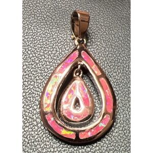 Silver 925 Teardrop Pendant With Pink Fire Opal Inlay 1 Inch Fairy Princess